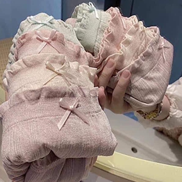 Quần lót nữ, quần chip cotton kháng khuẩn thoáng mát phối viền đính nơ xinh - mã HHH