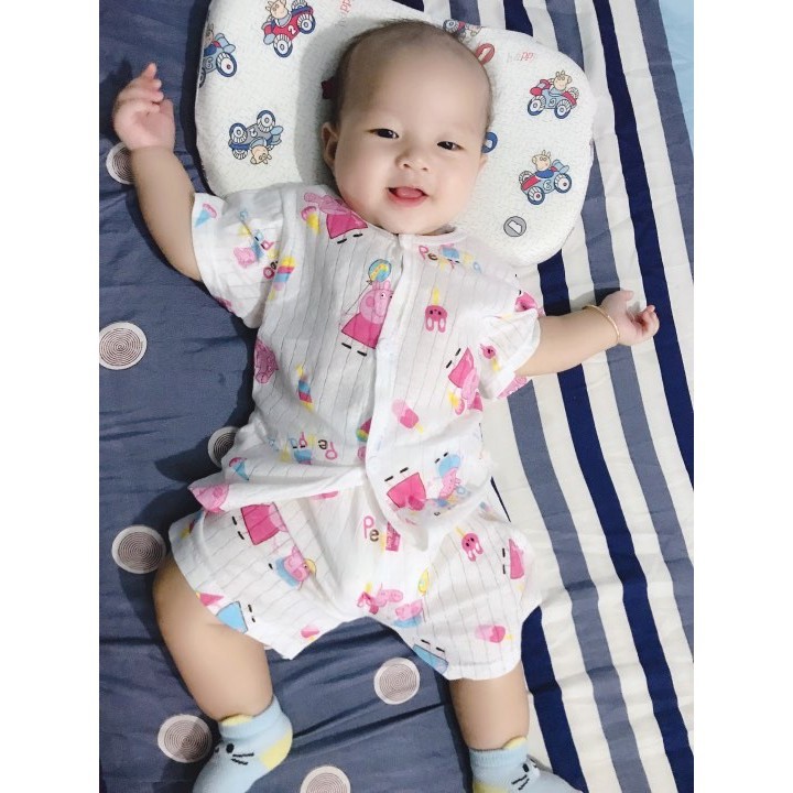 Bộ cộc tay cotton giấy cài vai cho bé