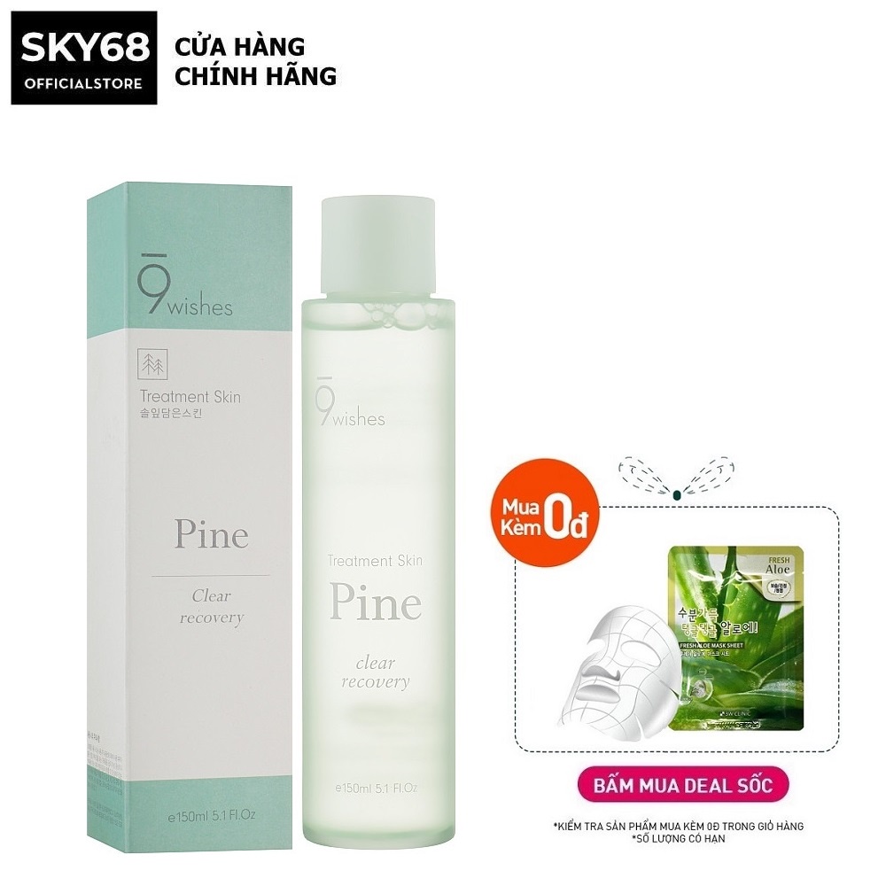 Nước Hoa Hồng Cân Bằng, Làm Sạch, Thu Nhỏ Lỗ Chân Lông 9 Wishes Pine Clear Recovery Treatment Skin 150ml