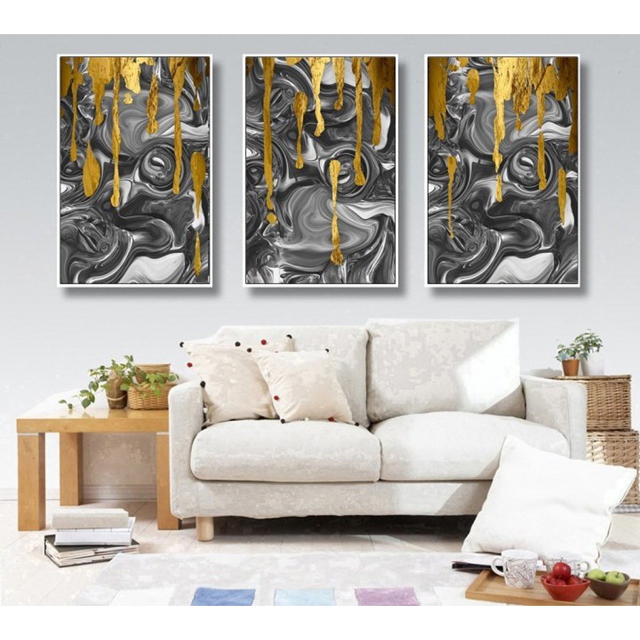 Bộ 3 tấm tranh canvas treo tường Lala nghệ thuật trừu tượng trang trí phòng khách kèm đinh 3 chân đa năng