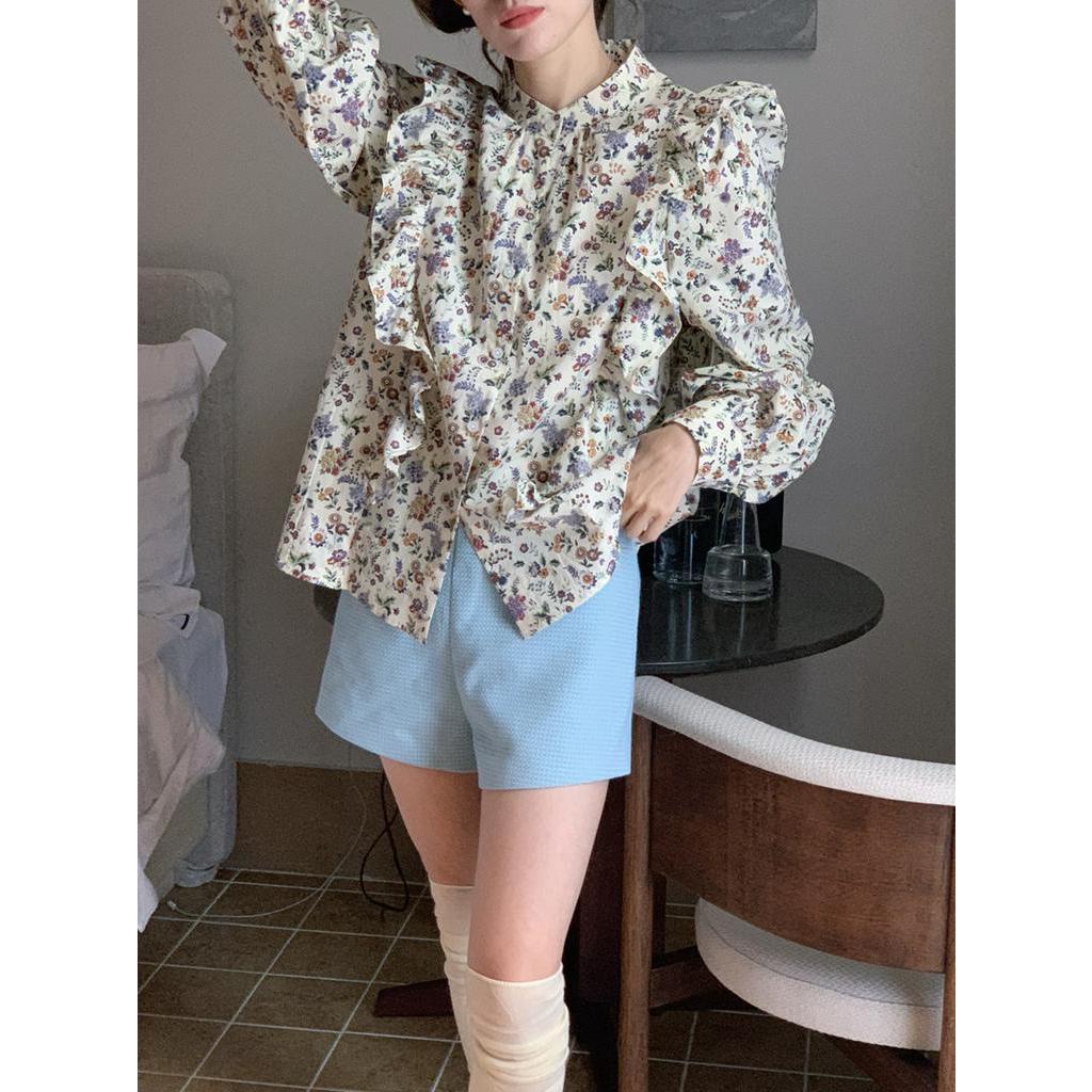 Áo Sơ Mi Hoa Cổ Tròn Dài Tay Dáng Rộng Thời Trang Sành Điệu 61488