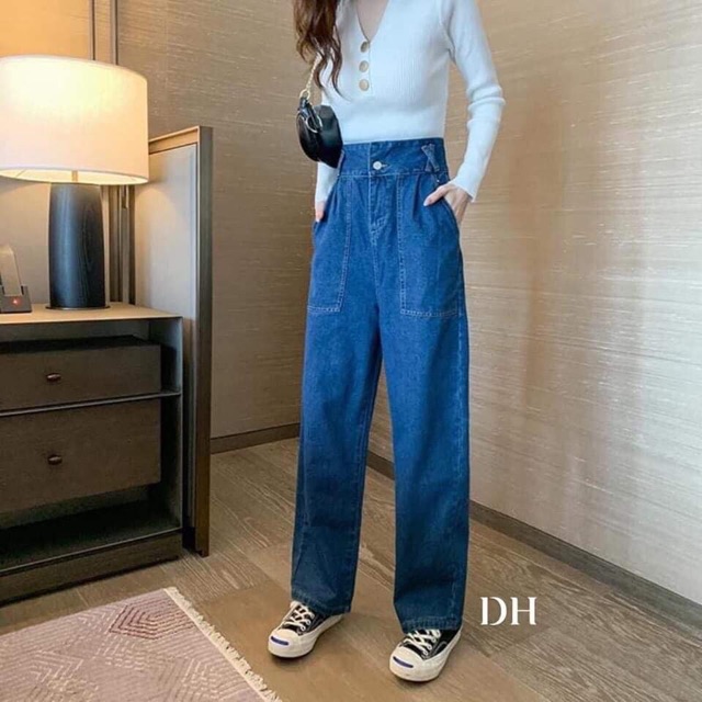 Quần bò ống rộng túi vuông