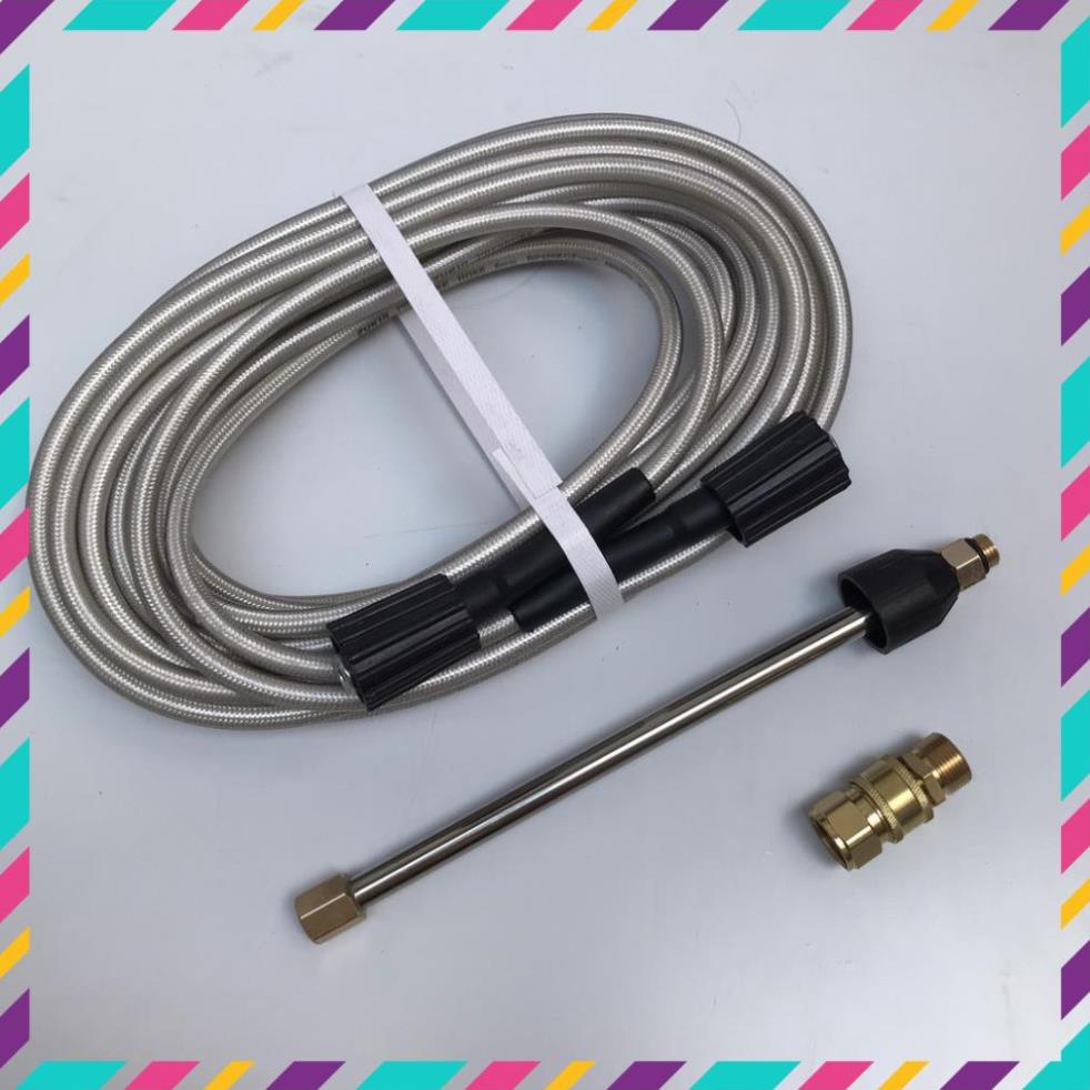 Hàng Có Sẵn Dây Cao Áp 15M - Ống Dây Cho Máy Bơm Xịt Rửa Áp Lực Cao - Ren Trong 22mm - Phụ Kiện Máy Rửa Xe