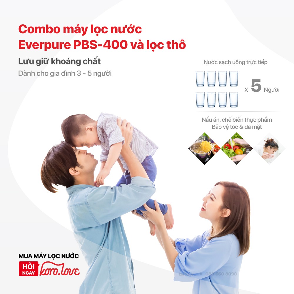 Combo Máy Lọc Nước lắp dưới bồn rửa Pentair Everpure PBS-400 và lọc thô P1 (kèm vòi Pentair) có lưu giữ khoáng chất