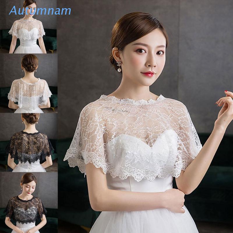 Khăn choàng che cổ tulle ren thêu hoa xuyên thấu nhún cao thấp trùm bolero cho cô dâu đám cưới