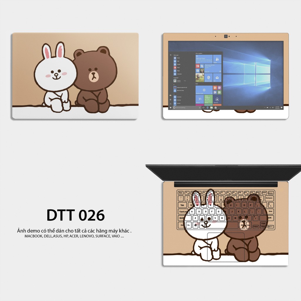 Miếng Dán Skin Laptop Mẫu 2 Chú Gấu - Decal Dán có cho Dell, Hp, Asus, Lenovo, Acer, MSI, Surface,Vaio, Macbook