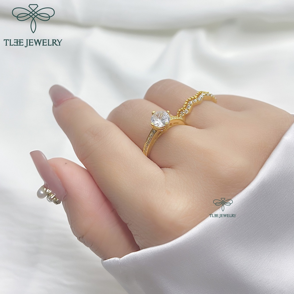 Nhẫn bạc nữ TLEE ziczac hai hàng mạ vàng 14k nạm đá sang trọng TleeJewelry A0146