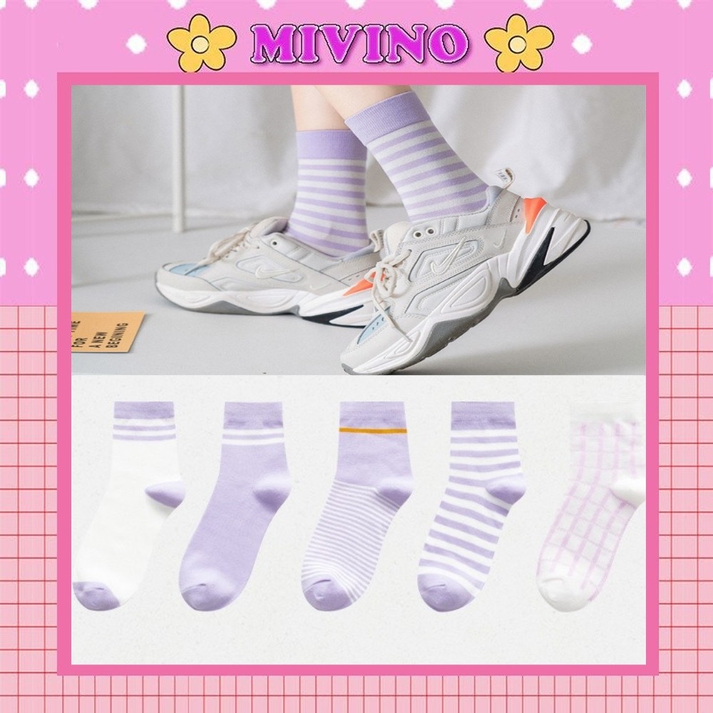 Vớ cổ cao Mivino tất nữ tone tím thủy chung phong cách vintage nhẹ nhàng TN64
