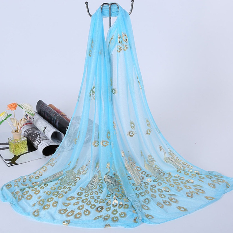 Khăn Choàng Cổ Dài Mềm Mại Thêu Họa Tiết Hoa Và Chim Công Nhiều Màu Dành Cho Nữ