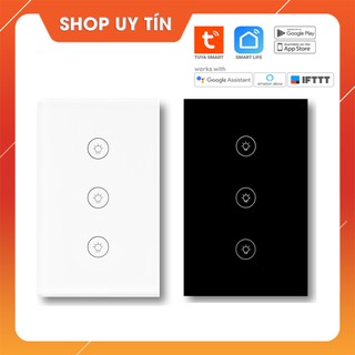 Công Tắc Cảm Ứng Tuya bóng đèn 1 2 3 nút kết nối Wifi hình chữ nhật