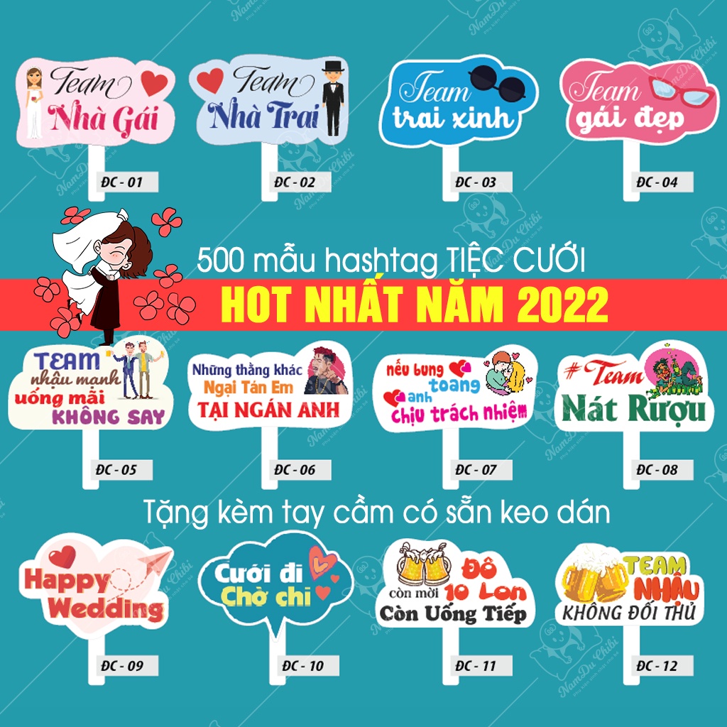 Set 10 tặng 1 Hashtag cầm tay check in đám cưới