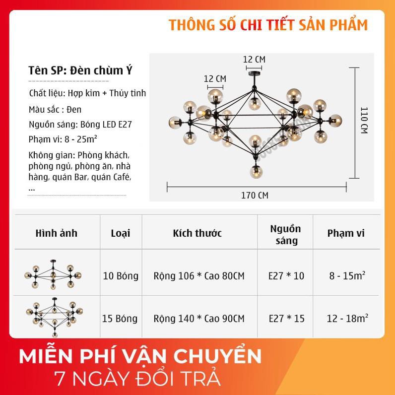 *Bảo hành 12 tháng*Đèn Chùm Phân Tử Ondric 10 bóng - Decor lighting, chùm ý 10 bóng dạng phân tử trang trí phòng khách