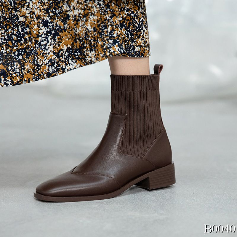 Giày Boots Da cổ chun mũi vuông 3.5cm Sang Hàng quảng châu loại 1 Order