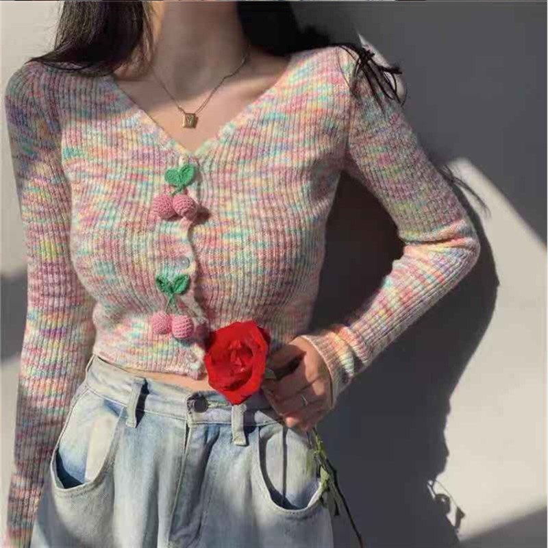 Áo cardigan dáng ngắn cổ V chất liệu len sợi dệt đanh mịn dáng croptop xinh xắn, nhẹ nhàng