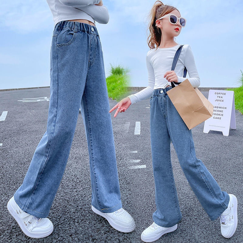 Quần jeans Dài Ống Rộng Phong Cách Thời Trang Xuân Thu Mới Dành Cho Nữ