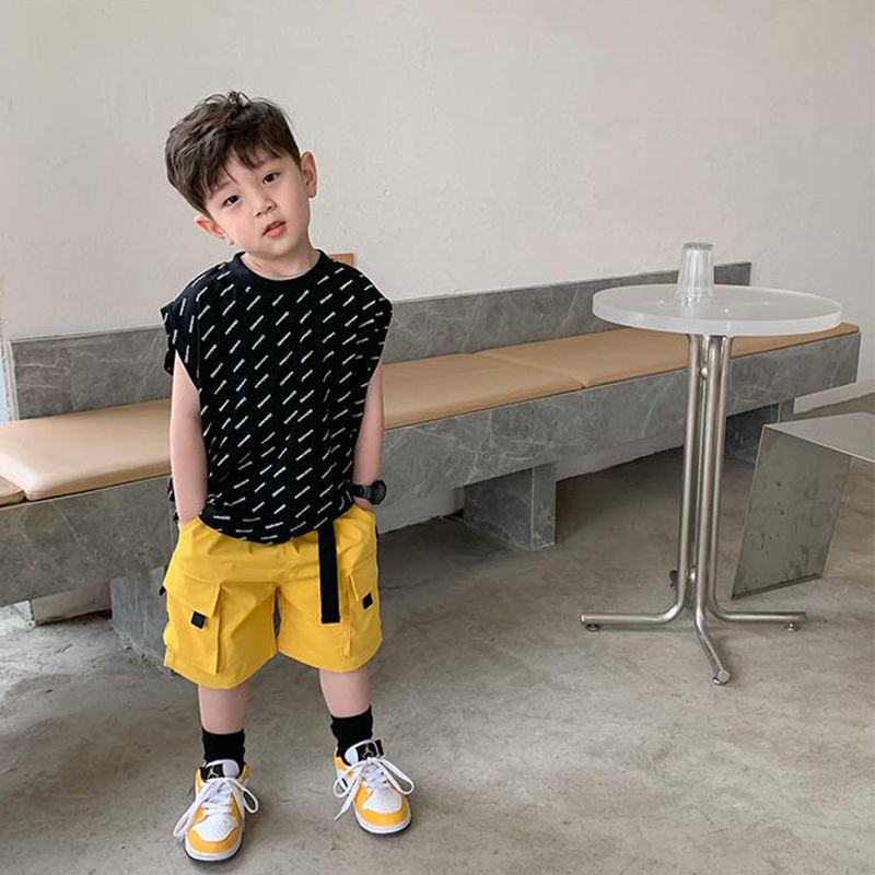 Bộ Áo Thun Không Tay + Quần Short Dáng Rộng Thoải Mái Dễ Phối Đồ Thời Trang Mùa Hè Cho Bé Trai