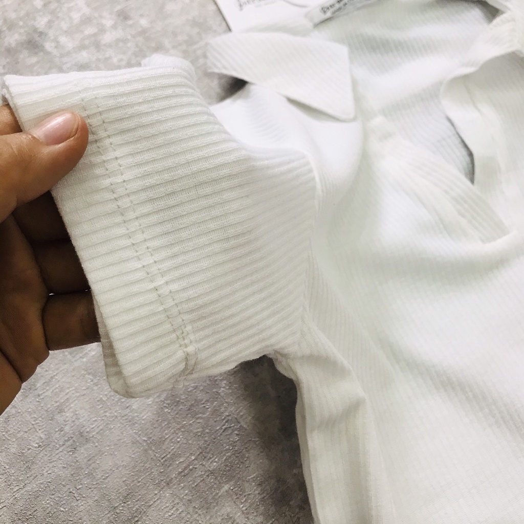 Áo Polo cổ V tay ngắn chất len tăm cực đẹp dành cho nữ