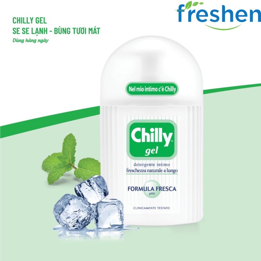 Dung dịch vệ sinh phụ nữ Chilly Gel , Delicato 200ml Se se lạnh bùn tươi mát, Dưỡng mềm mại sạch diệu êm