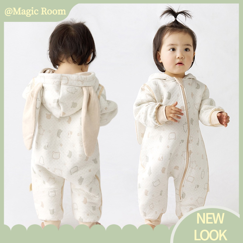 Babyfair. Bộ body cho bé sơ sinh 0-2 tuổi trần bông mũ tai thỏ cotton tự nhiên không chất tẩy nhuộm cho bé gái bé trai mùa đông
