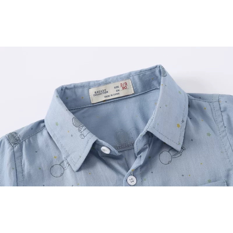Áo sơmi bé trai KACADY, áo cộc tay cho bé có cổ hoạ tiết phi hành gia (XCS431)