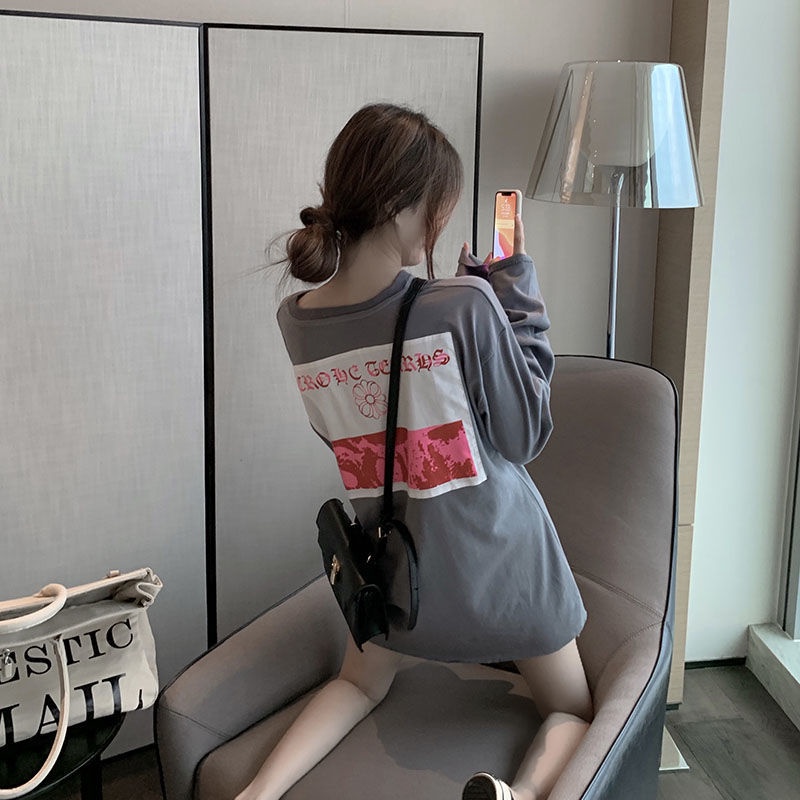 Áo thun COZOK tay dài form rộng in họa tiết phong cách vintage
