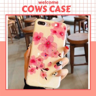 Ốp iphone hoa đào đính đá/nền đỏ dành cho iphone6/6s/6plus/6splus/7plus/8plus/ipx/ipxs/ipxs max