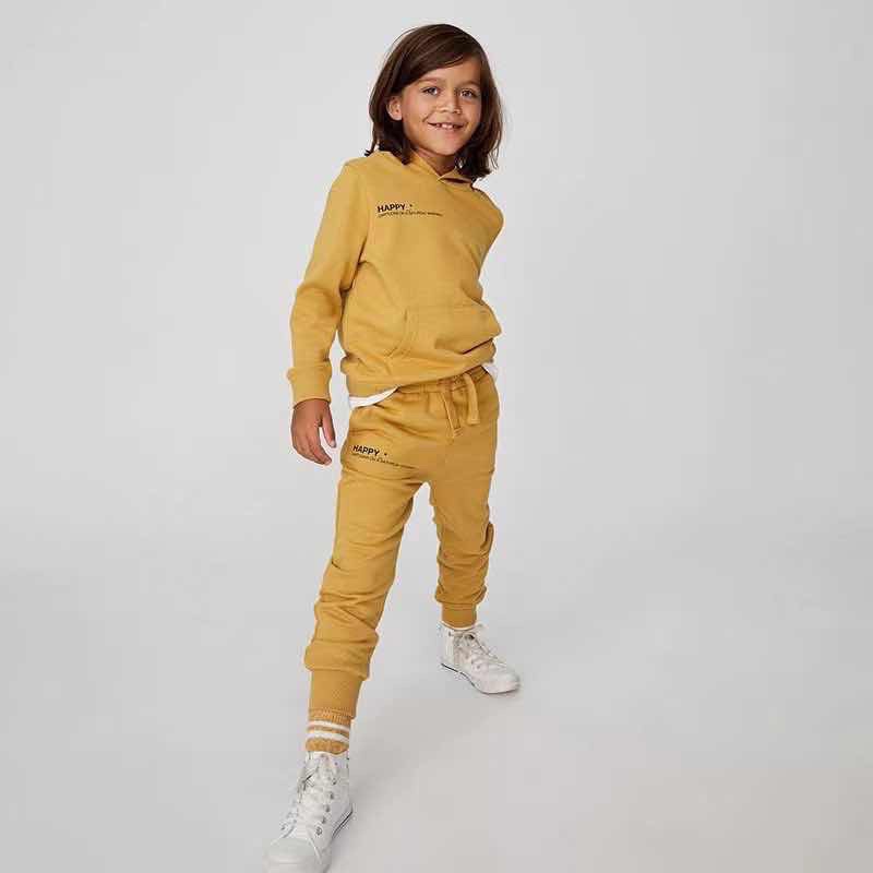 Bộ Nỉ Hoodie Bé Trai Túi Trước Basic Vàng CottonOn(bán lẻ áo lẻ quần)
