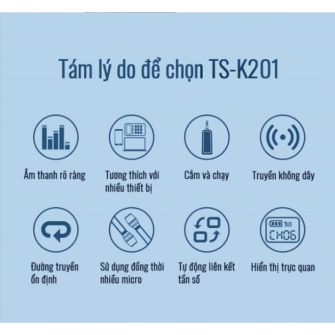 Micro Không Dây Hát Karaoke Takstar TS-K201 Độ Nhạy Cao, Chống Nhiễu, Khoảng Cách Xa, Chính Hãng Cao Cấp Bảo Hành 1 Năm