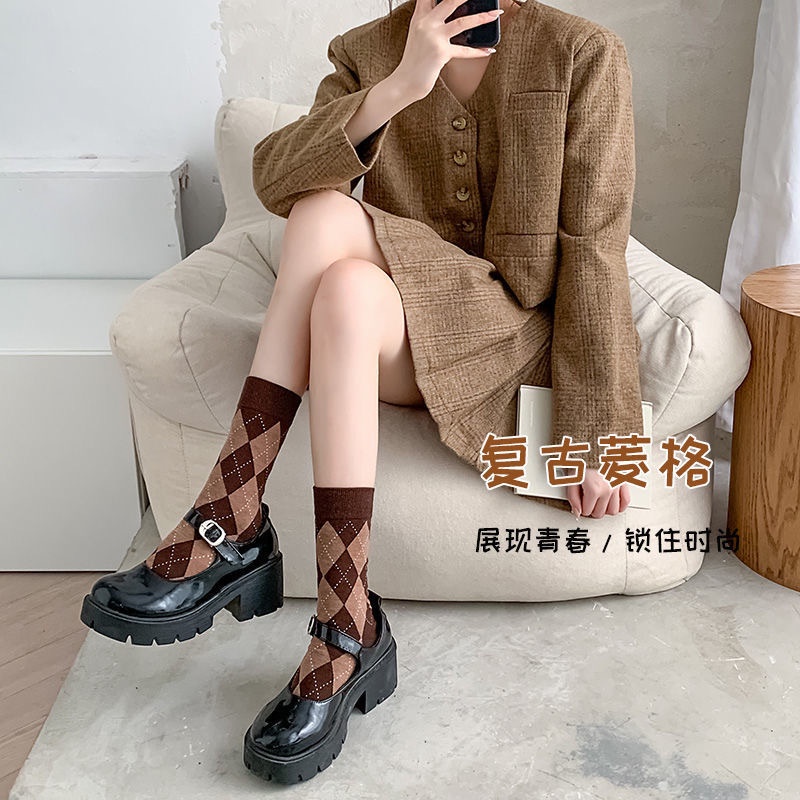 Tất cổ cao nữ họa tiết hình thoi phong cách Retro hot trend - T078 Mian Store