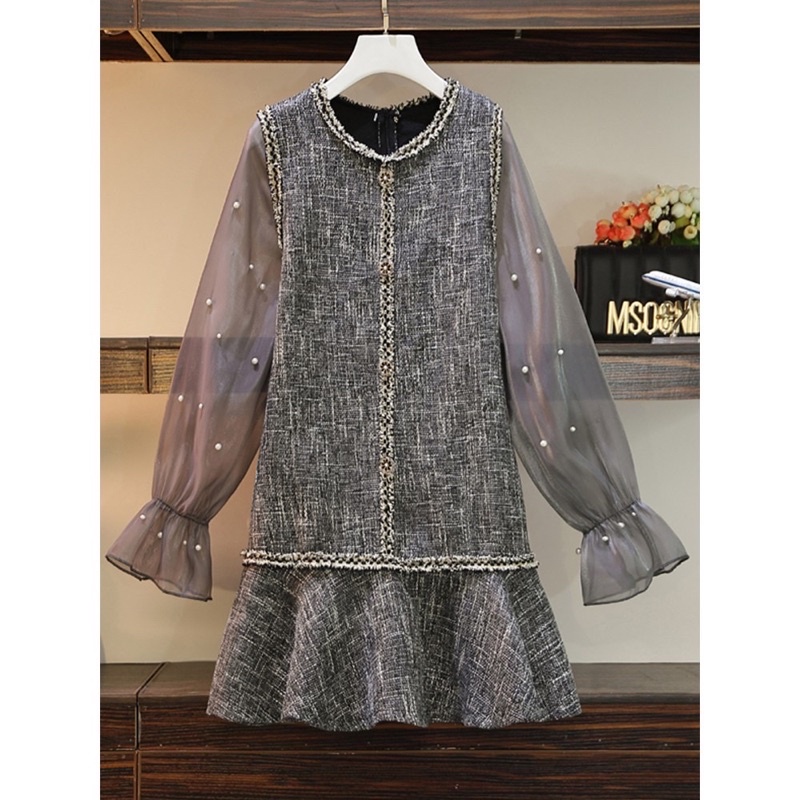 🌸Hàng Order🌸 Váy Bigsize Tay Voan Đính Cườm Đuôi Cá Trẻ Trung Nữ Tính🌸Hàng Quảng Châu