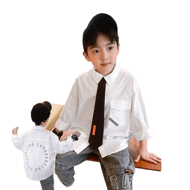 Áo Sơ Mi Trắng Dài Tay Phong Cách Mới Cho Bé Trai