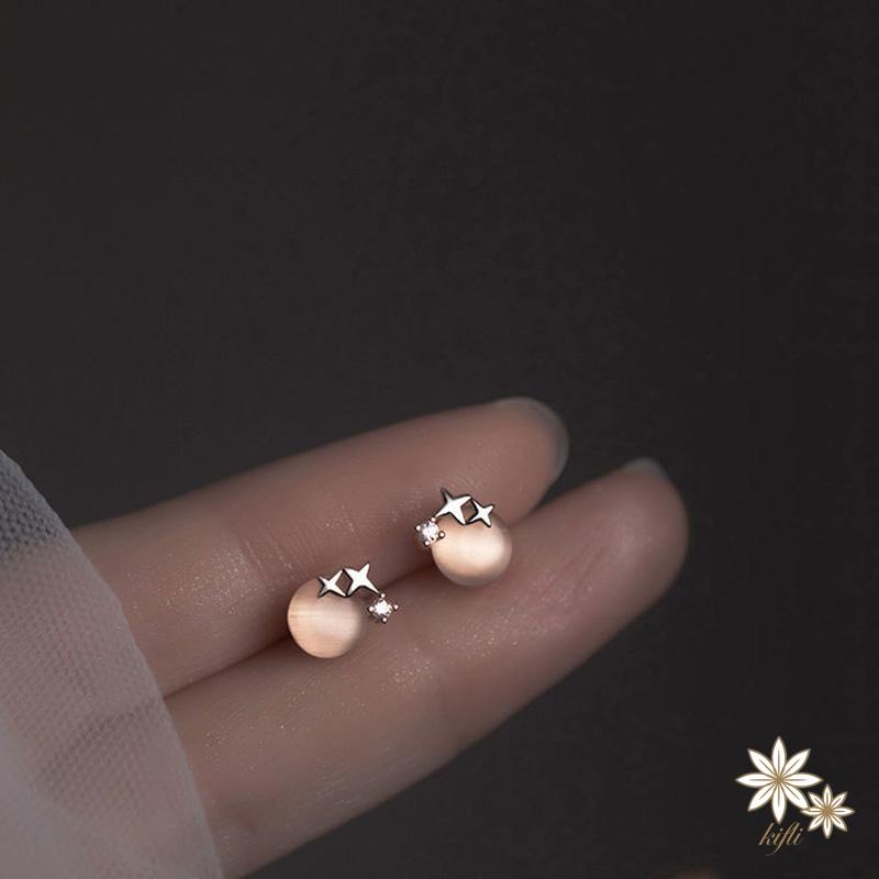 Bông Tai Mạ Bạc 925 Đính Đá Opal Hình Ngôi Sao Đơn Giản Sang Trọng Cho Nữ