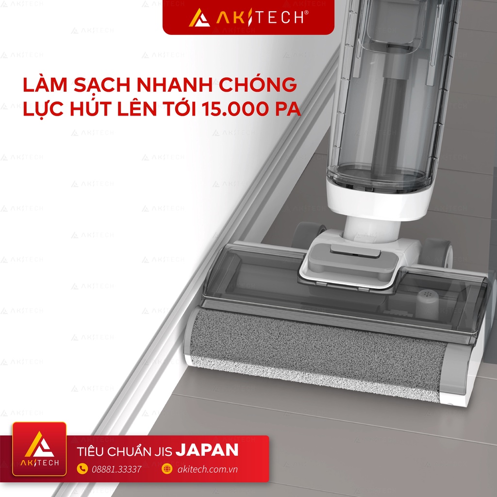 Máy hút bụi lau sàn khô và ướt cầm tay AKI MAX tự động làm sạch chổi lăn, âm báo giọng nói, lực hút 20000Pa