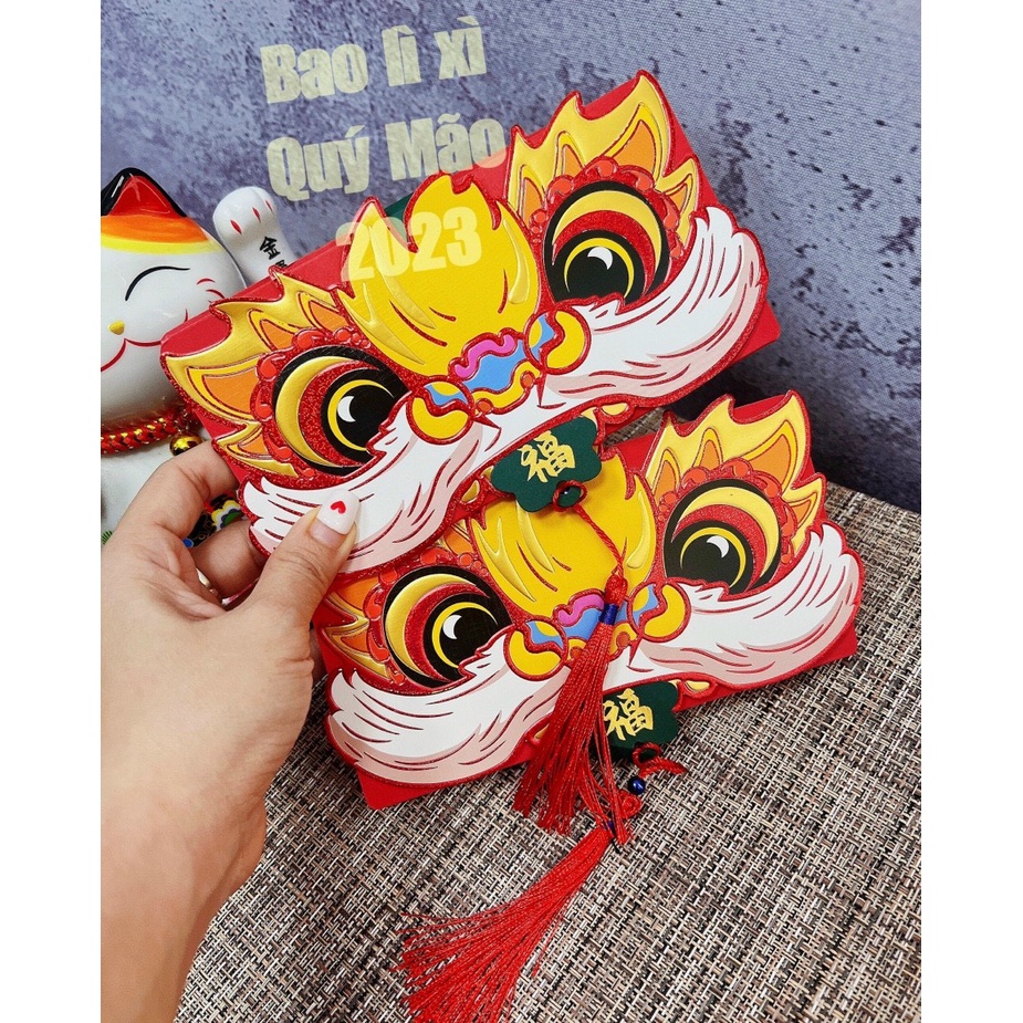 Bao lì xì xếp lớp chia ngăn độc đáo đầu Mèo Sư Tử may mắn tài lộc Quý Mão 2023