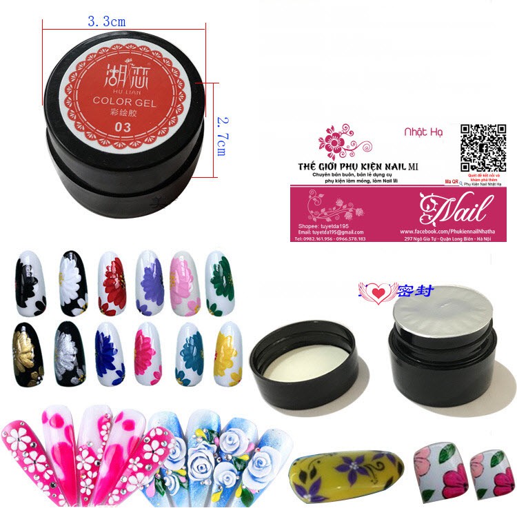 Sét Gel Vẽ Nổi Hulian Siêu Đặc Màu Đẹp Cực Chất 12 Màu