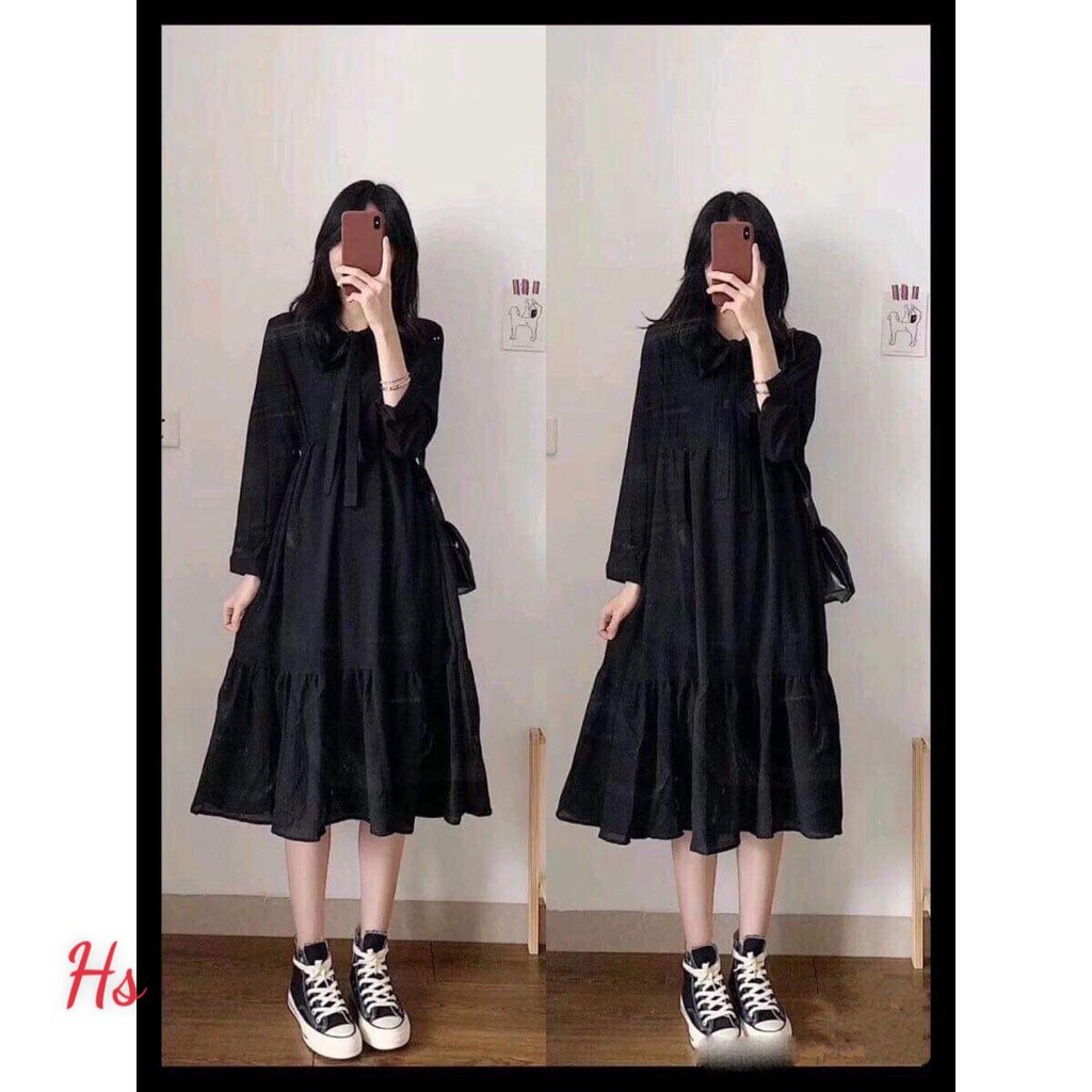 váy cổ nơ chất đũi mềm chất xịn hot  teenstore.365