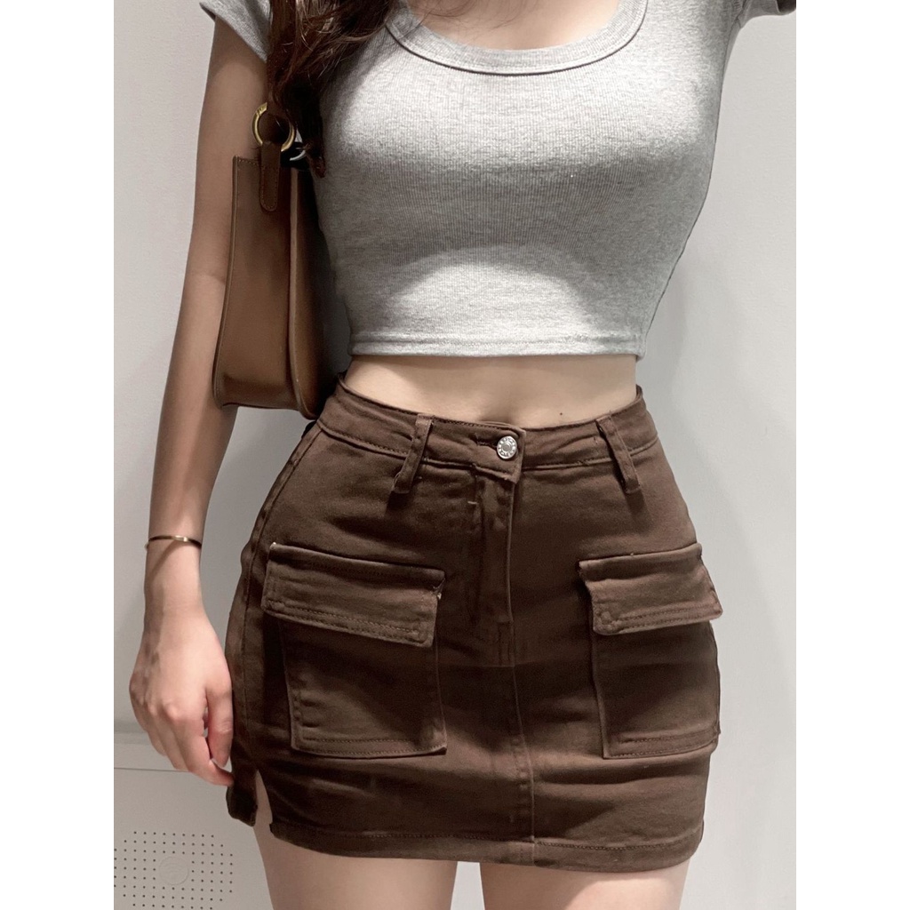 Jiashucheng Chân Váy Denim Lưng Cao Dáng Ôm Phong Cách Âu Mỹ Thời Trang Mùa Hè Xinh Xắn Cho Nữ