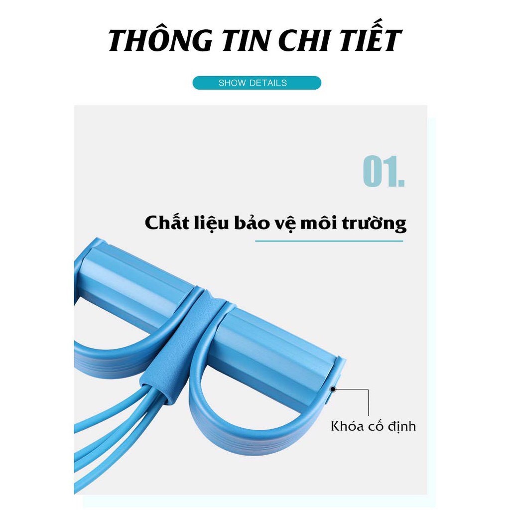 Dây kéo đàn hồi 4 ống tập Gym tại nhà giúp kéo lưng, tập cơ bụng tốt nhất D004