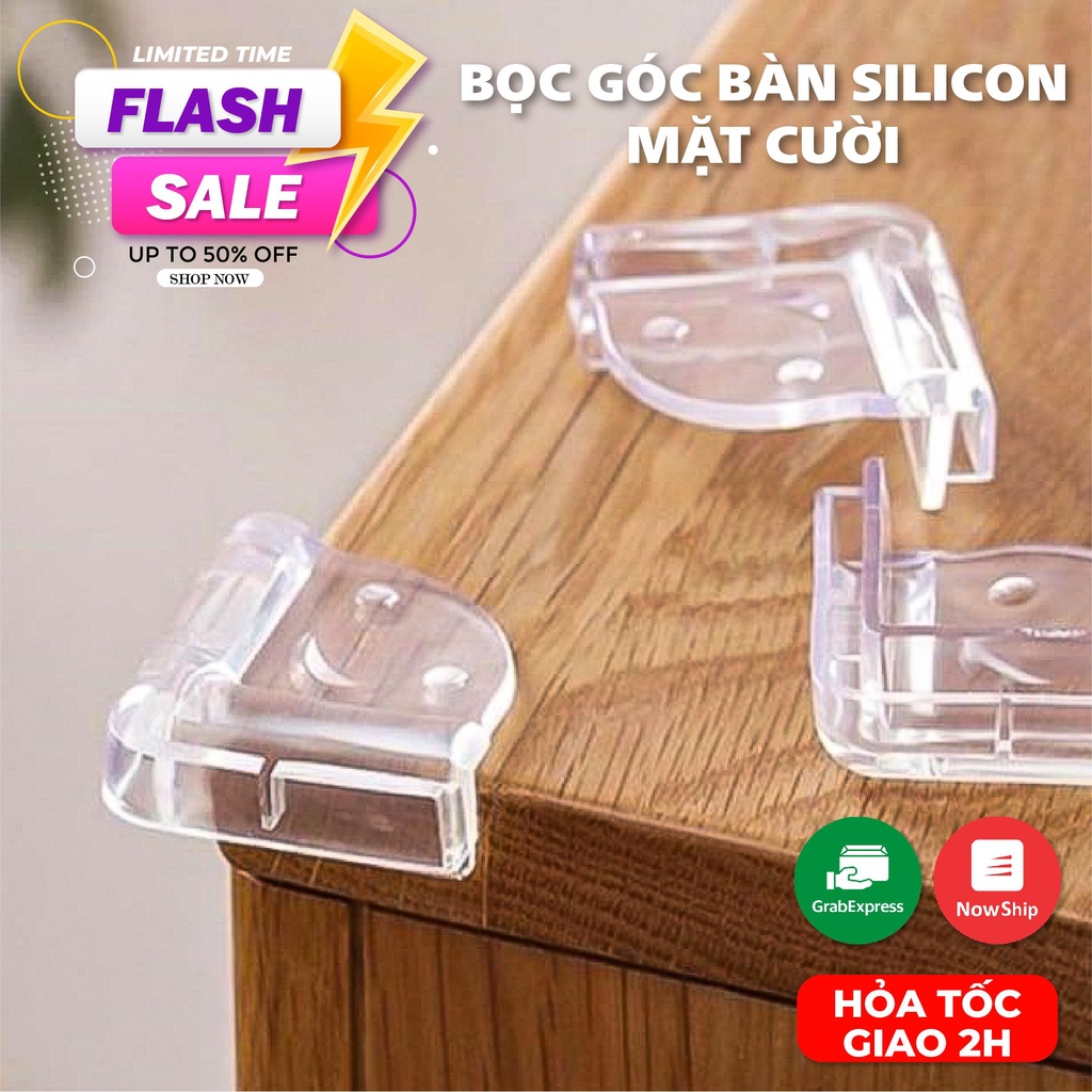 Bọc góc bàn Silicon mặt CƯỜI chống va đập-màu trắng