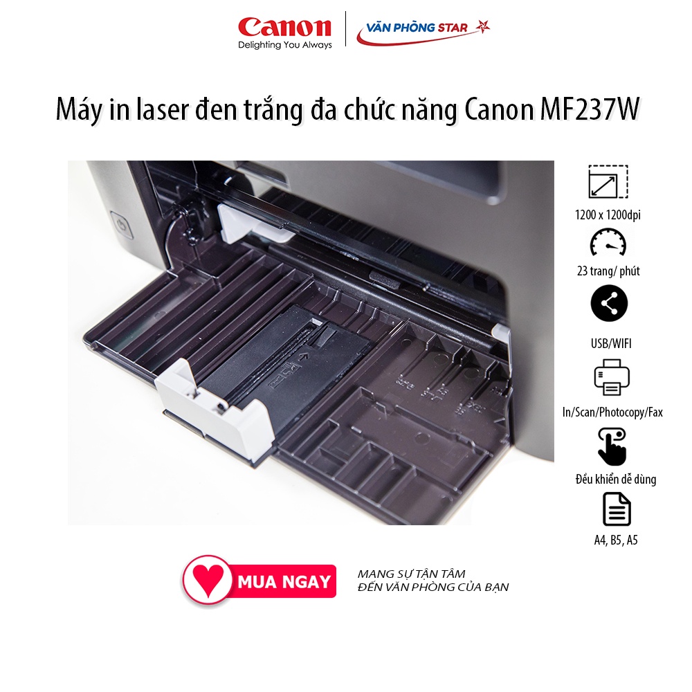 Máy in đa chức năng Canon MF237W sao chép, copy, scan tốc độ 23 trang/phút độ phân giải 1200 x 1200 tại vanphongstar