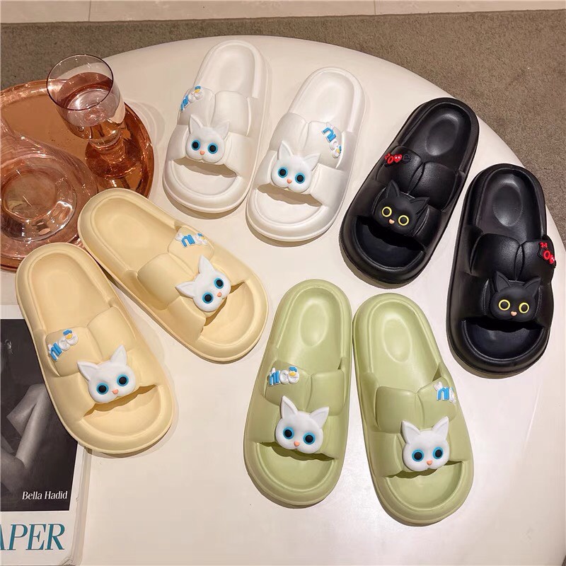 Dép quai ngang hình mèo dễ thương 2 màu đen trắng hottrend 2022