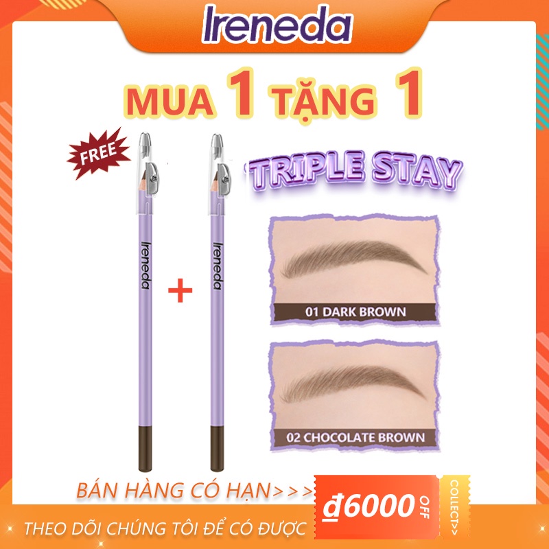Bút Chì Kẻ Lông Mày Ireneda 2 Trong 1 Siêu Mịn Lâu Trôi Có Thể Dùng Kẻ Lông Mày