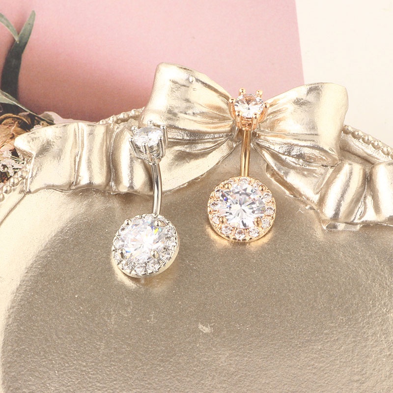 Khuyên Rốn Mặt Tròn Lớn Đính Đá Zircon Hai Đầu Cá Tính