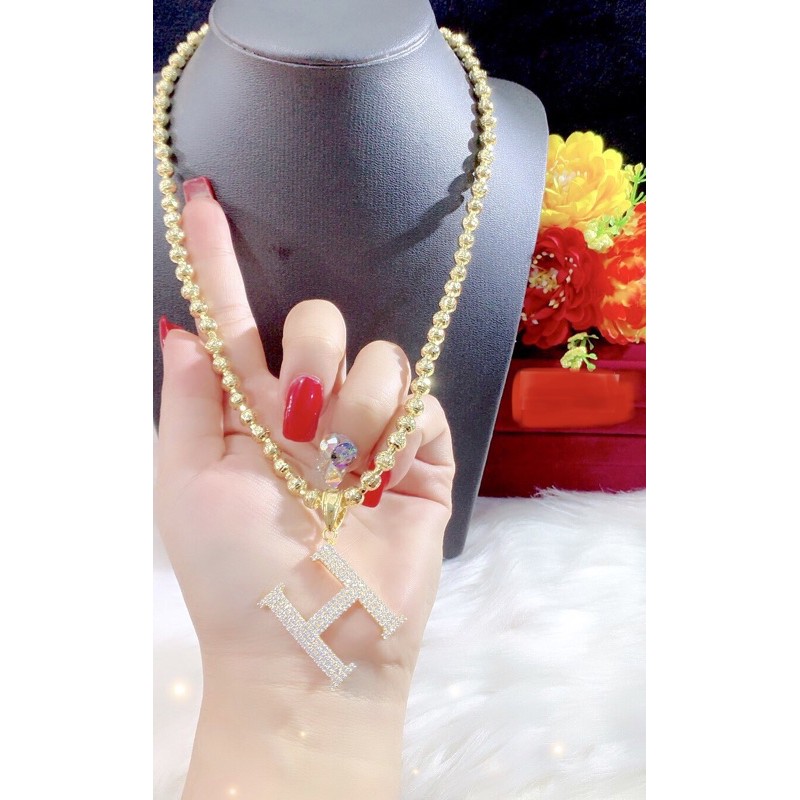 Dây chuyền bi măt chữ H màu vàng 18 cao cấp mẫu mới về