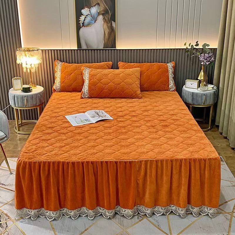 Set ga gối nỉ nhung phủ bèo trần hoa 8 cánh