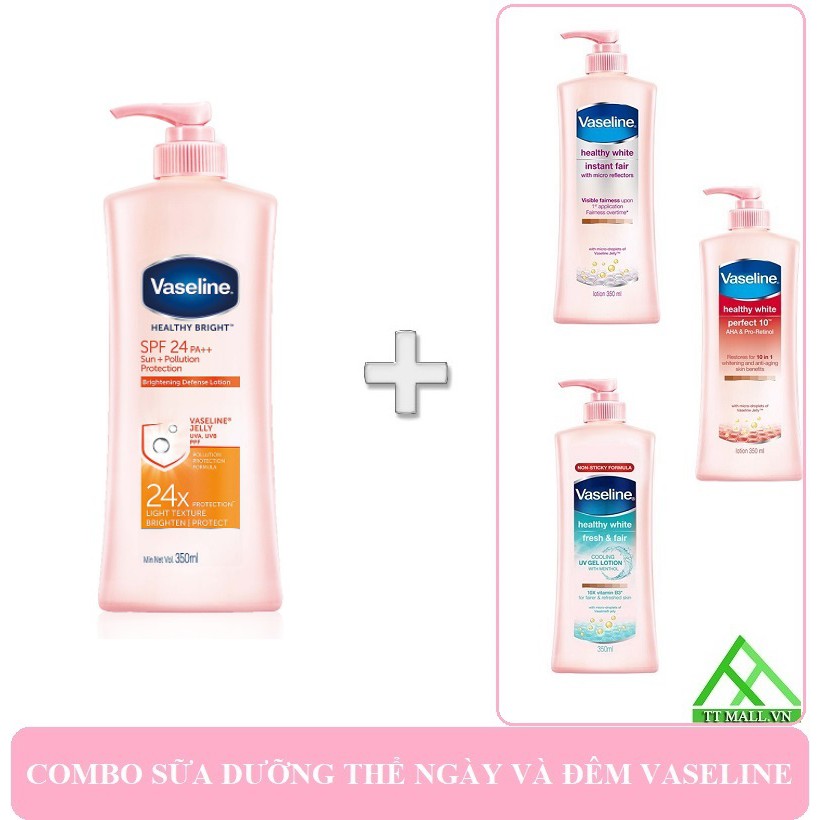 Combo Sữa Dưỡng Thể Vaseline Ban Ngày và Ban Đêm