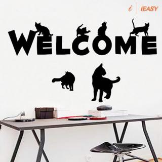 Nhãn dán tường trang trí hình mèo và cún kèm chữ Welcome tuyệt đẹp