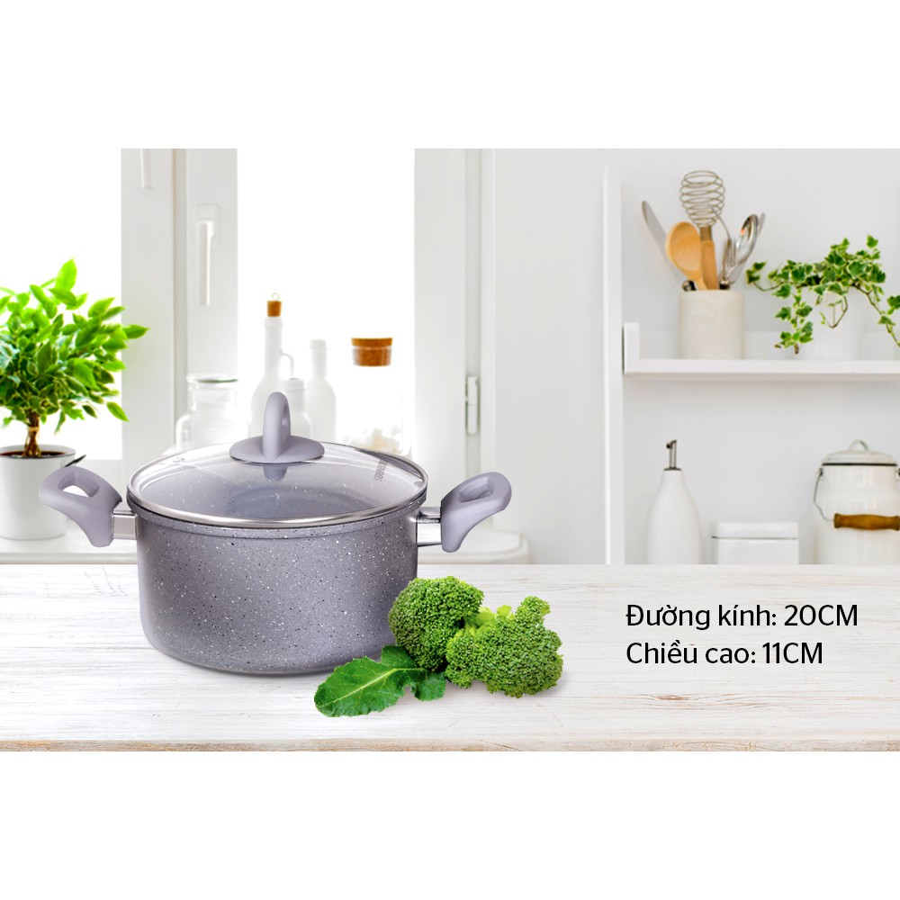 NỒI VÂN ĐÁ ĐÁY TỪ SUNHOUSE SHG2020MMC + TẶNG CHẢO TRƠN CHỐNG DÍNH SUNHOUSE CT18C