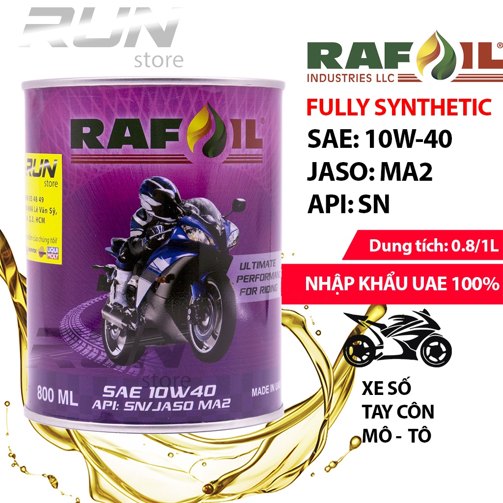 Nhớt Lon Tổng Hợp 100% Rafoil 10w40 - Dùng Cho Xe Mô Tô, Xe Số - Rafoil Fully-Synthetic - Made In UAE - Nhớt Rafoil