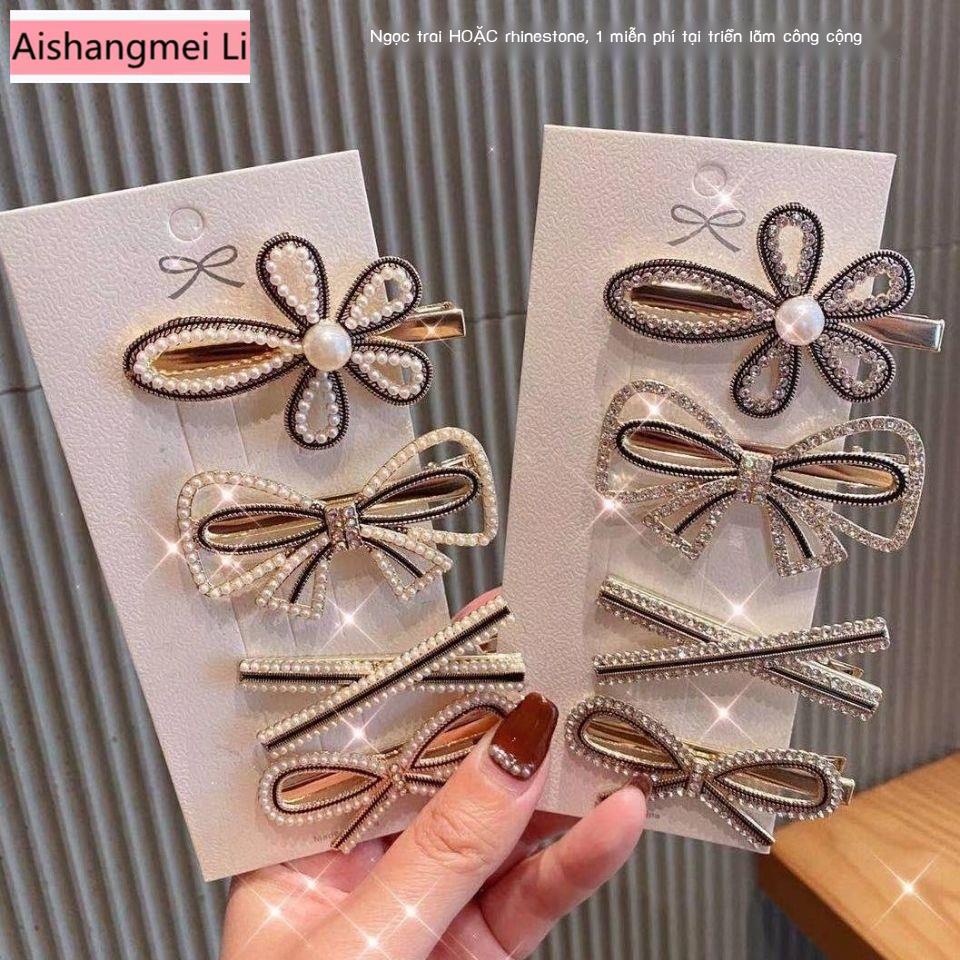 [Aishang Đẹp] Bộ Bốn Kẹp Tóc Đính Đá Ngọc Trai Phong Cách Công Chúa Hàn Quốc Độc Đáo Cho Nữ Phiên Bản Hàn Quốc